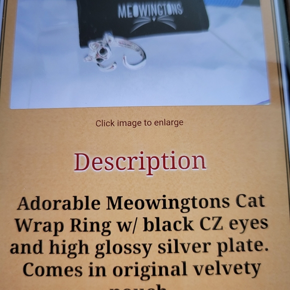 NWT #(2)Cute  Meowingtons cat Wrap Ring Black CZ Eyes glossy silver plate sz 8 - Picture 6 of 6